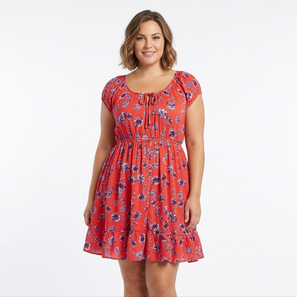 Lovely Red Floral Crepe Dress